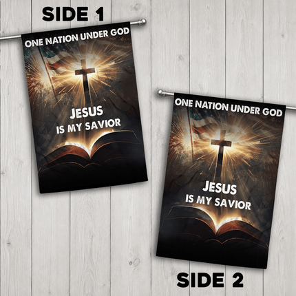 Jesus Is My Savior Bible Cross One Nation Under God Flag