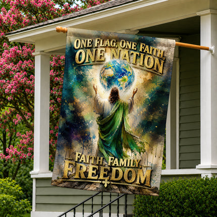 SP-01 Patriotic Christian Flag One Flag One Faith One Nation Anniversary Celebration