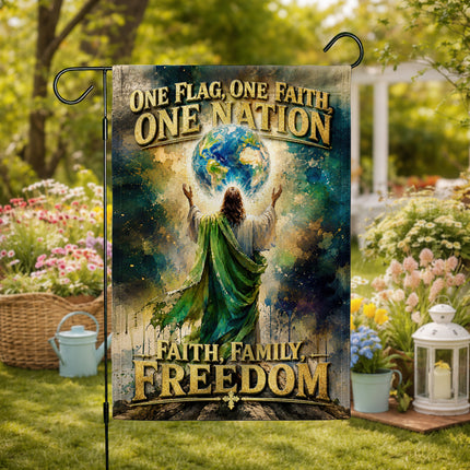 SP-01 Patriotic Christian Flag One Flag One Faith One Nation Anniversary Celebration
