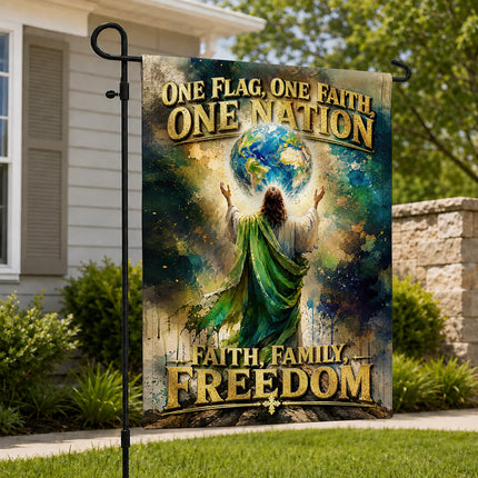 SP-01 Patriotic Christian Flag One Flag One Faith One Nation Anniversary Celebration