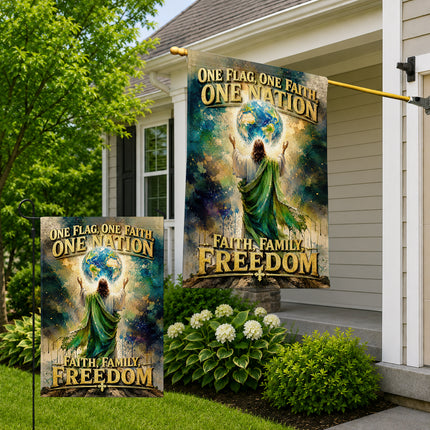 SP-01 Patriotic Christian Flag One Flag One Faith One Nation Anniversary Celebration
