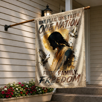 SP-01 Jesus Christ Crown of Thorns One Flag One Faith One Nation Garden Flag Holy Week Christmas