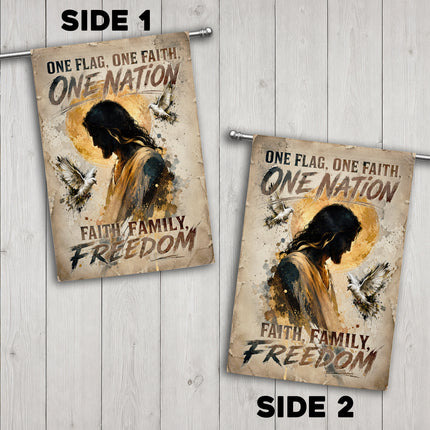 SP-01 Jesus Christ Crown of Thorns One Flag One Faith One Nation Garden Flag Holy Week Christmas