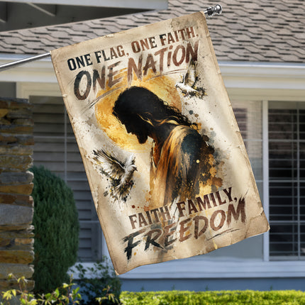 SP-01 Jesus Christ Crown of Thorns One Flag One Faith One Nation Garden Flag Holy Week Christmas