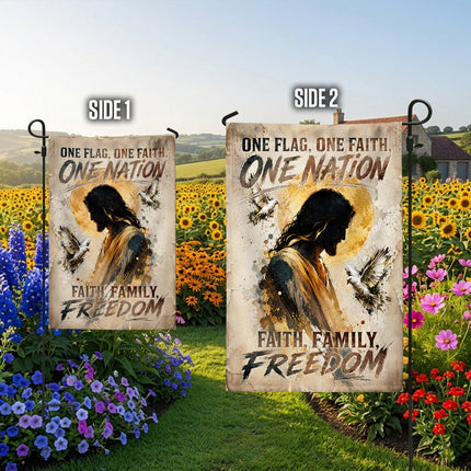SP-01 Jesus Christ Crown of Thorns One Flag One Faith One Nation Garden Flag Holy Week Christmas