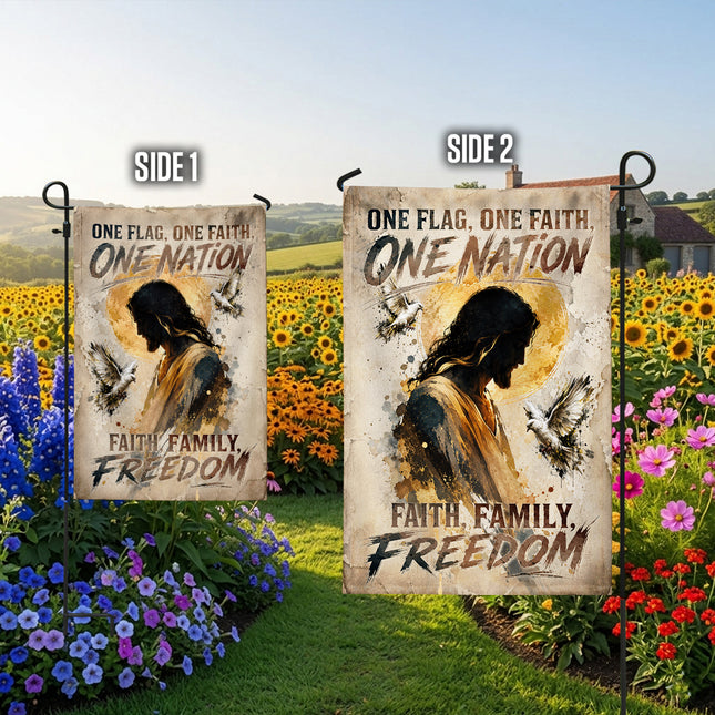 SP-01 Jesus Christ Crown of Thorns One Flag One Faith One Nation Garden Flag Holy Week Christmas