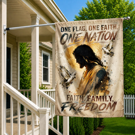 SP-01 Jesus Christ Crown of Thorns One Flag One Faith One Nation Garden Flag Holy Week Christmas