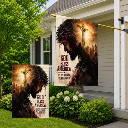 God Bless America By His Wounds We Are Healed Jesus Crucifixion Flag