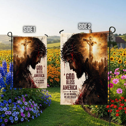 God Bless America By His Wounds We Are Healed Jesus Crucifixion Flag