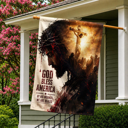 God Bless America By His Wounds We Are Healed Jesus Crucifixion Flag