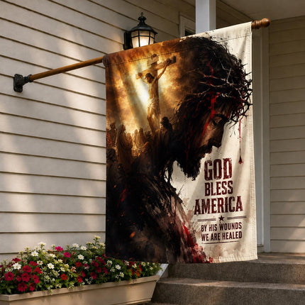 God Bless America By His Wounds We Are Healed Jesus Crucifixion Flag