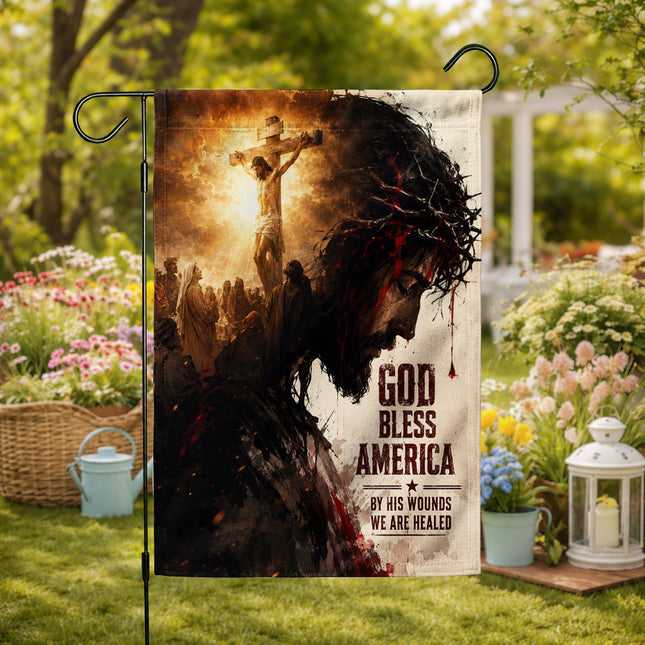 SP-01 Jesus Christ Flag By His Wounds We Are Healed Garden Flag Church Events Baptism