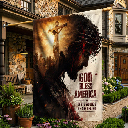 God Bless America By His Wounds We Are Healed Jesus Crucifixion Flag
