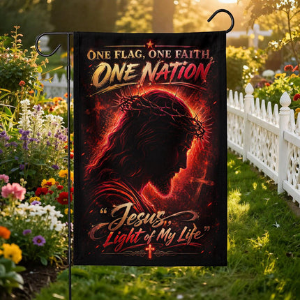 One Flag One Faith One Nation Jesus Light Of My Life Red Silhouette God Flag