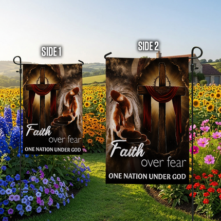 SP-01 Glowing Cross Garden Flag Faith Over Fear One Nation Under God