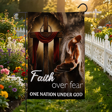 SP-01 Glowing Cross Garden Flag Faith Over Fear One Nation Under God