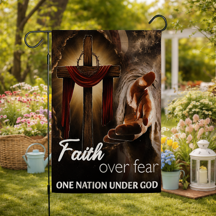 SP-01 Glowing Cross Garden Flag Faith Over Fear One Nation Under God