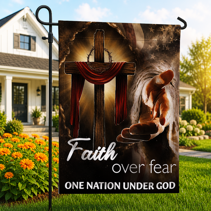 SP-01 Glowing Cross Garden Flag Faith Over Fear One Nation Under God