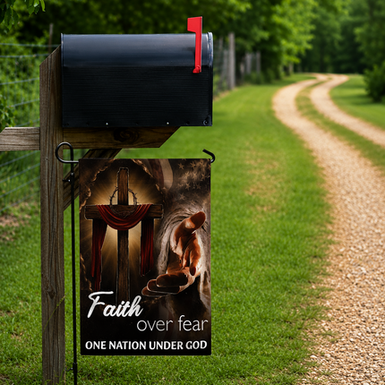 SP-01 Glowing Cross Garden Flag Faith Over Fear One Nation Under God