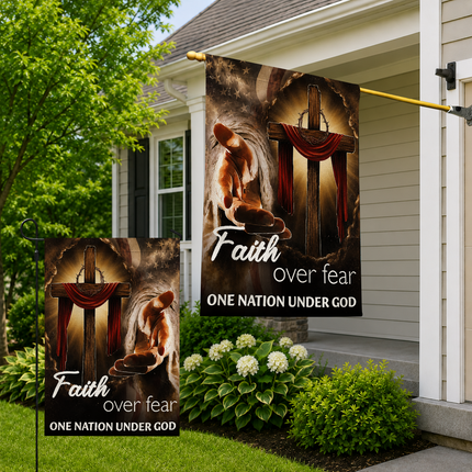 SP-01 Glowing Cross Garden Flag Faith Over Fear One Nation Under God