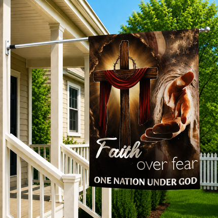 SP-01 Glowing Cross Garden Flag Faith Over Fear One Nation Under God