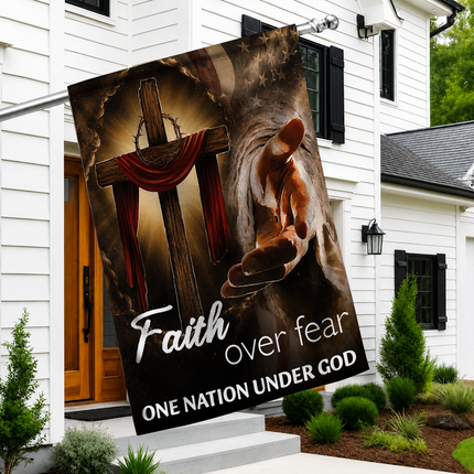 SP-01 Glowing Cross Garden Flag Faith Over Fear One Nation Under God