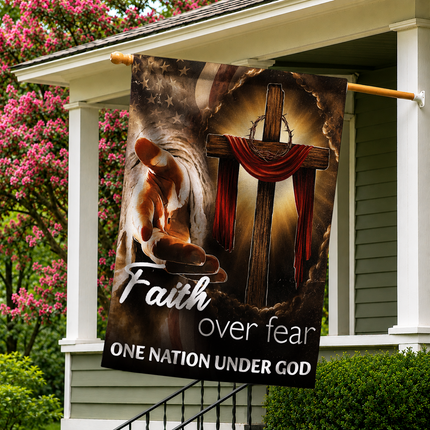 SP-01 Glowing Cross Garden Flag Faith Over Fear One Nation Under God