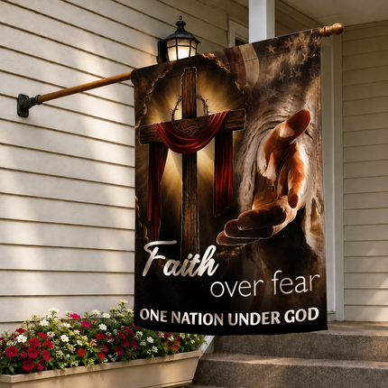 SP-01 Glowing Cross Garden Flag Faith Over Fear One Nation Under God