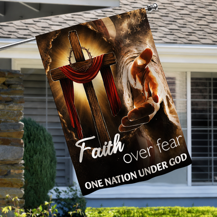 SP-01 Glowing Cross Garden Flag Faith Over Fear One Nation Under God