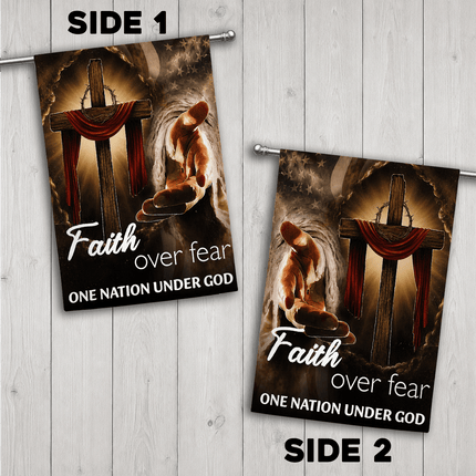 Faith Over Fear Reaching Hand Cross One Nation Under God Flag