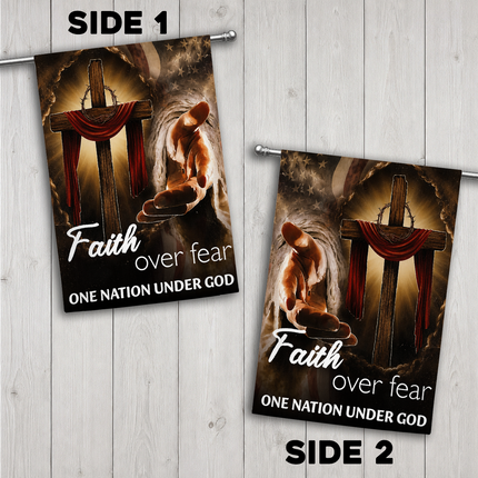 SP-01 Glowing Cross Garden Flag Faith Over Fear One Nation Under God