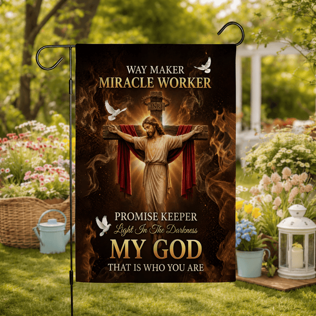 Way Maker Miracle Worker Promise Keeper My God Jesus Cross Flag