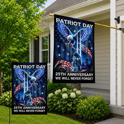 Patriot Day 25th Anniversary Neon Eagle Firefighter Twin Towers Flag