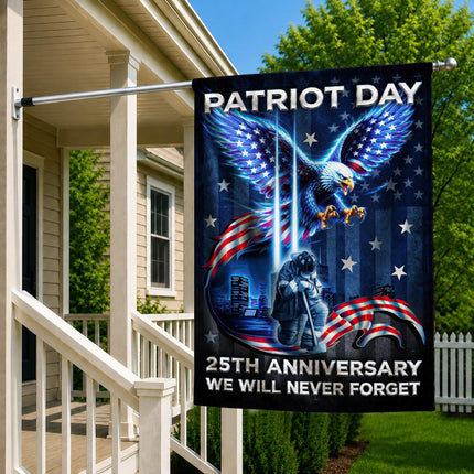 Patriot Day 25th Anniversary Neon Eagle Firefighter Twin Towers Flag