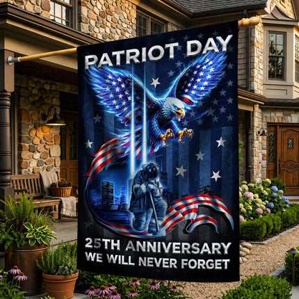Patriot Day 25th Anniversary Neon Eagle Firefighter Twin Towers Flag