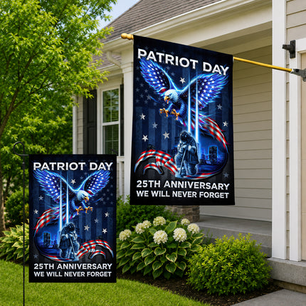 Patriot Day 25th Anniversary Neon Eagle Firefighter Twin Towers Flag