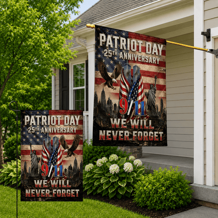 Patriot Day 25th Anniversary Vintage Liberty Eagle Twin Towers Flag