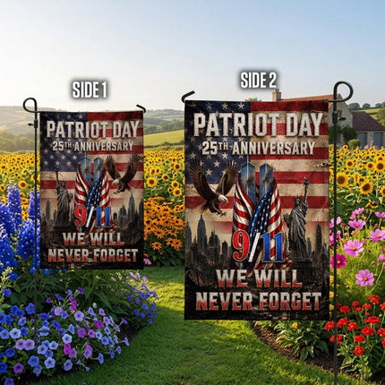 Patriot Day 25th Anniversary Vintage Liberty Eagle Twin Towers Flag