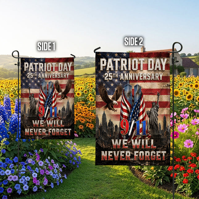 Patriot Day 25th Anniversary Vintage Liberty Eagle Twin Towers Flag