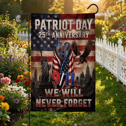 Patriot Day 25th Anniversary Vintage Liberty Eagle Twin Towers Flag