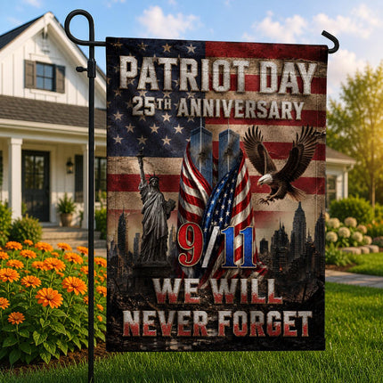 Patriot Day 25th Anniversary Vintage Liberty Eagle Twin Towers Flag