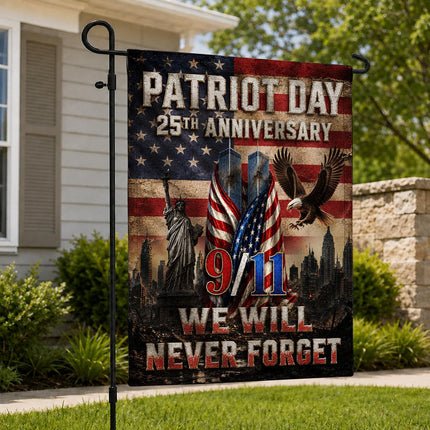 Patriot Day 25th Anniversary Vintage Liberty Eagle Twin Towers Flag