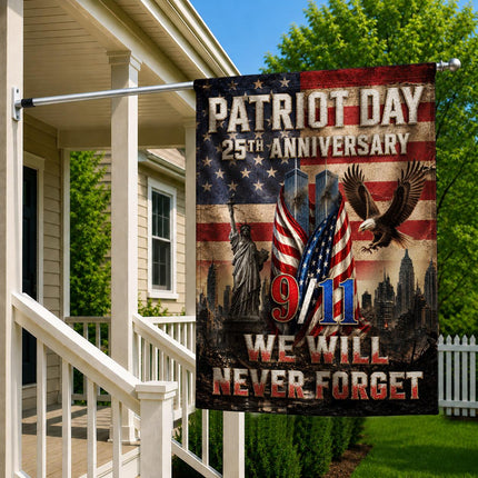 Patriot Day 25th Anniversary Vintage Liberty Eagle Twin Towers Flag