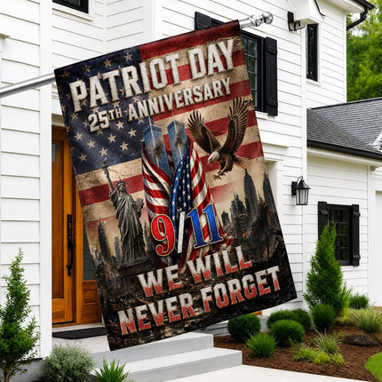 Patriot Day 25th Anniversary Vintage Liberty Eagle Twin Towers Flag