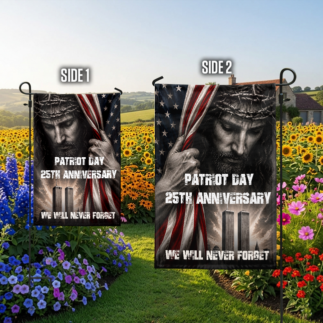 Patriot Day 25th Anniversary Jesus Twin Towers Tribute Flag