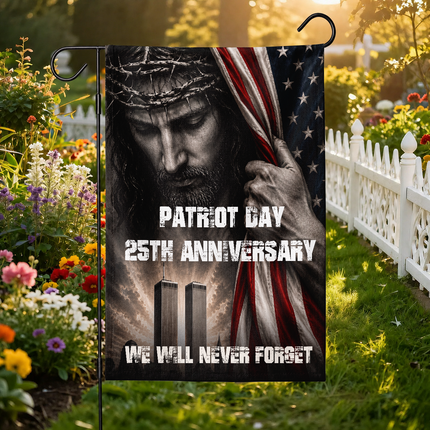 Patriot Day 25th Anniversary Jesus Twin Towers Tribute Flag