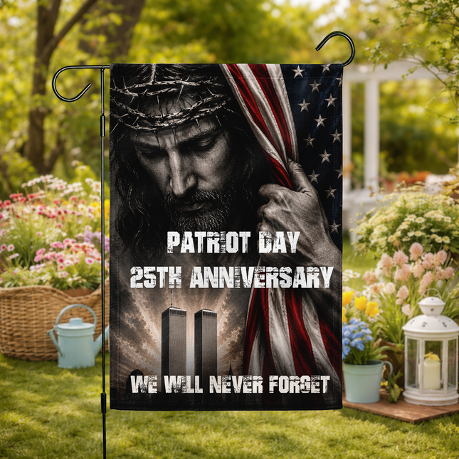 Patriot Day 25th Anniversary Jesus Twin Towers Tribute Flag