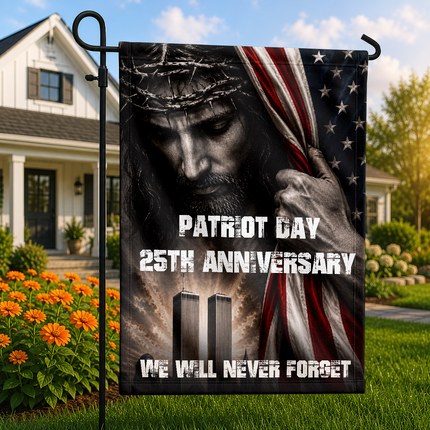 Patriot Day 25th Anniversary Jesus Twin Towers Tribute Flag