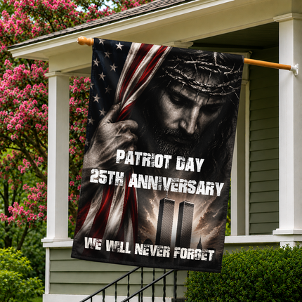 Patriot Day 25th Anniversary Jesus Twin Towers Tribute Flag