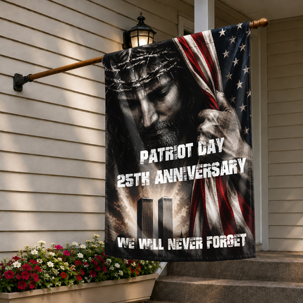 Patriot Day 25th Anniversary Jesus Twin Towers Tribute Flag